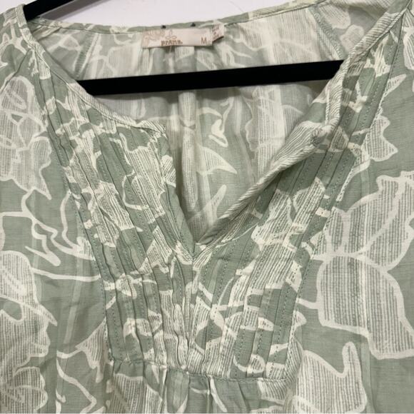 Prana Green Floral Print Blouse Womens Large Boho Long Sleeve Casual Beachy - Picture 2 of 11